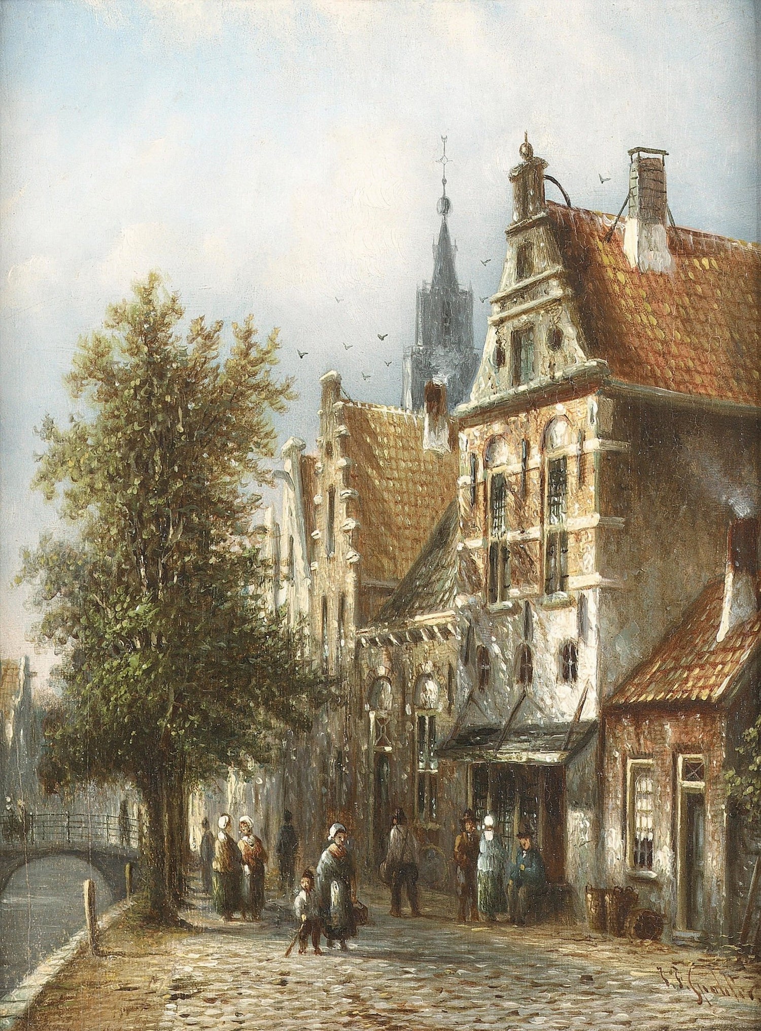 Old European Street with Figures – Landscape Oil Painting - Oil Painting Haven