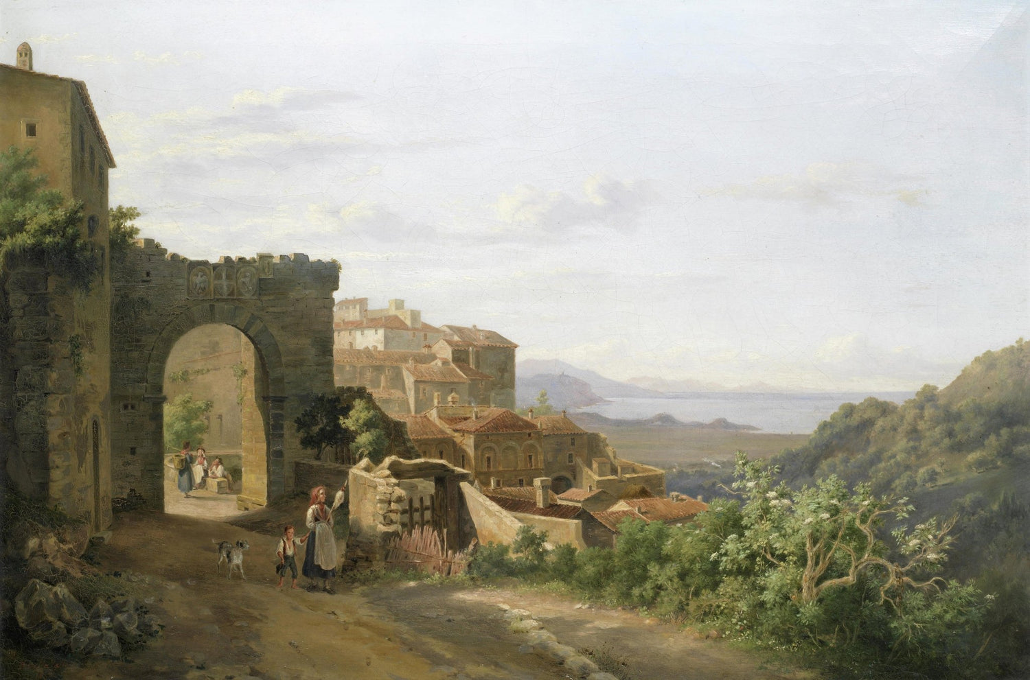 Old Stone Gate and Hillside Village – Landscape Oil Painting - Oil Painting Haven