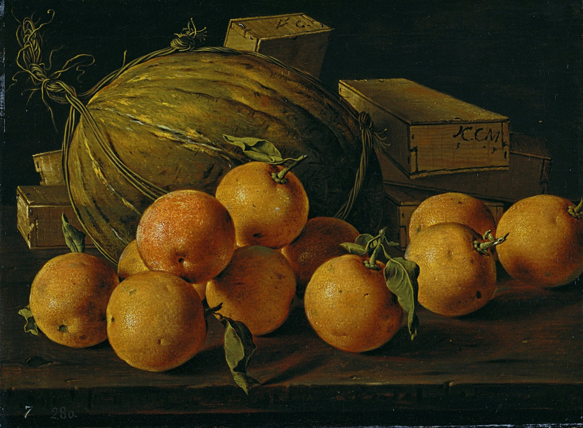 Oranges and Melon with Wooden Crates - Still Life Oil Painting - Oil Painting Haven