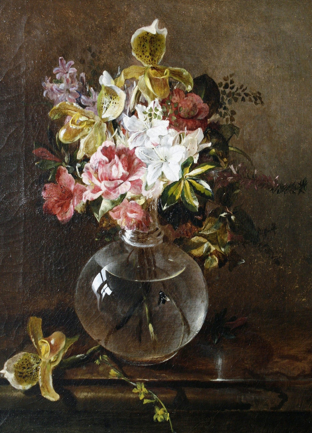 Orchid and Rose Still Life in Glass Vase – Floral Oil Painting - Oil Painting Haven