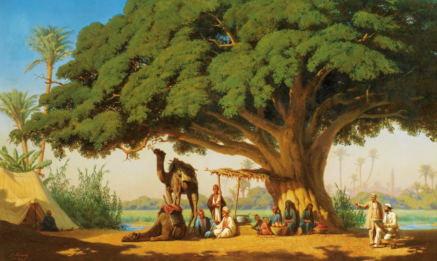 Oriental Riverside Scene, Camel – Landscape Oil Painting - Oil Painting Haven