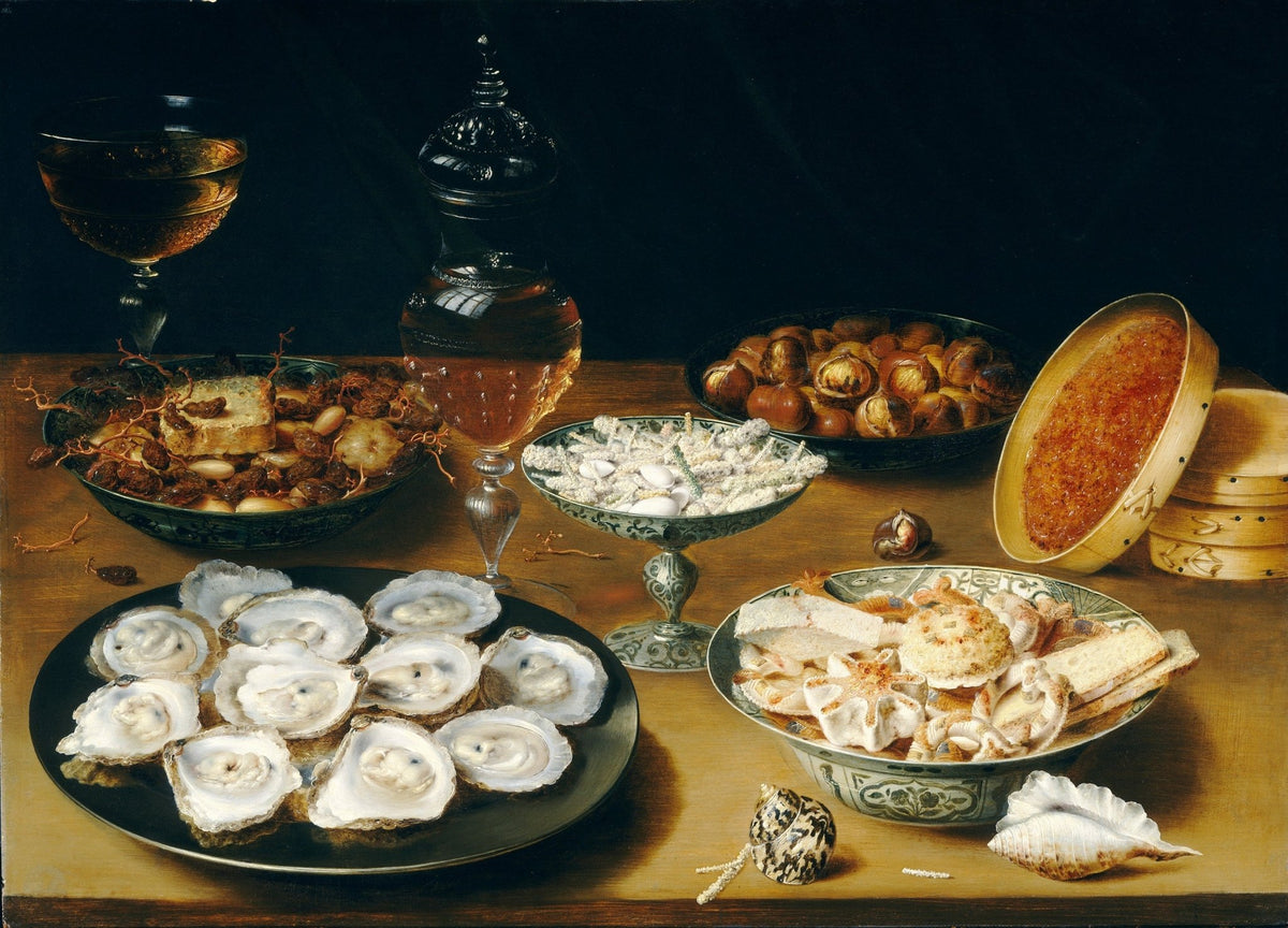 Oysters, Wine and Desserts Table - Still Life Oil Painting - Oil Painting Haven