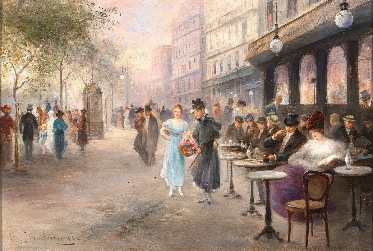 Paris Cafe Street Scene with Elegant Ladies - People Oil Painting - Oil Painting Haven