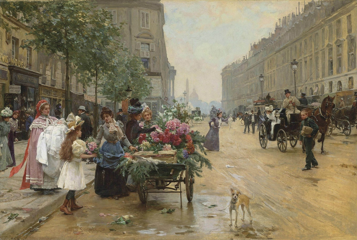 Paris Street Flower Market Scene - People Oil Painting - Oil Painting Haven