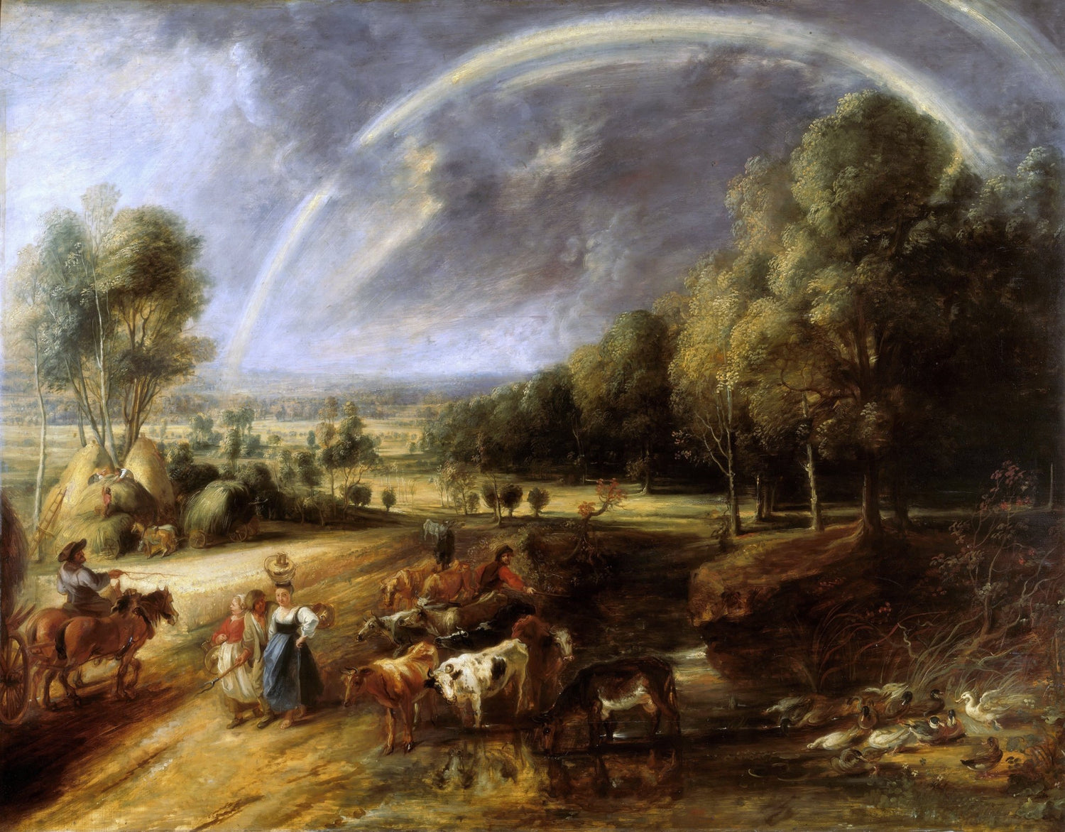 Hand painted oil on canvas landscape oil painting with textured brushwork depicting a pastoral countryside scene with trees, . - Add Frame, Animal, Canvas, Country, Farm, Hand Painted, Landscape, Made To Order, Oil Painting