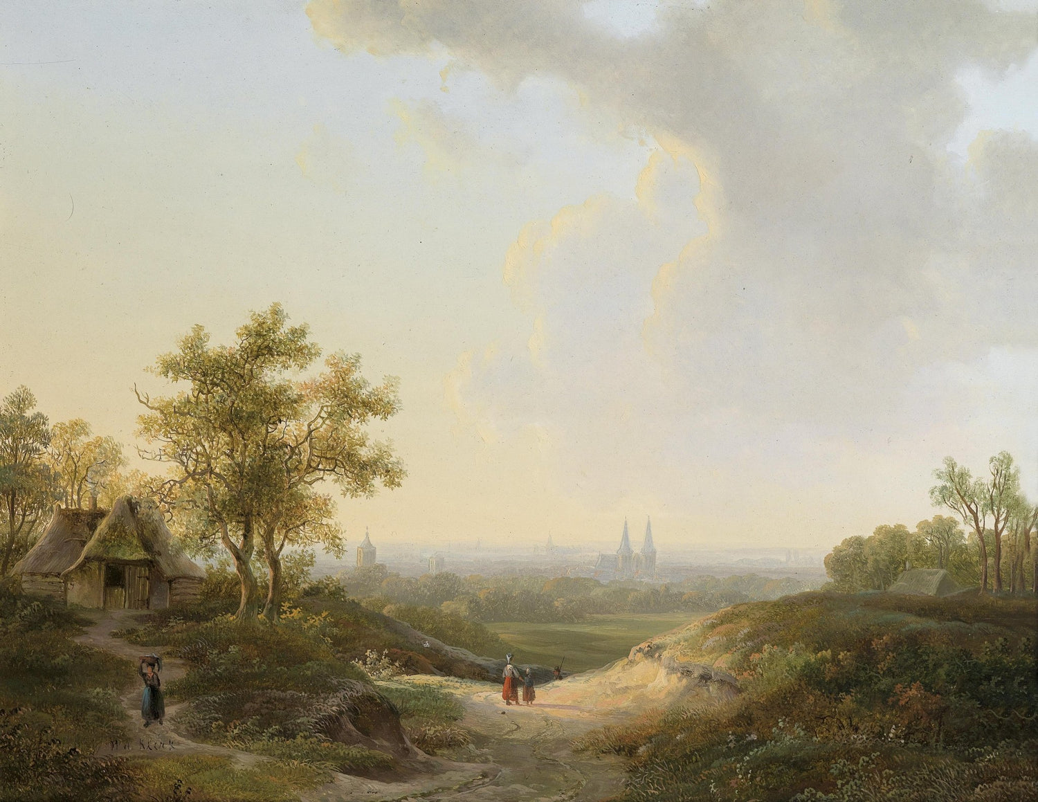 Pastoral Path with Distant City View – Landscape Oil Painting - Oil Painting Haven