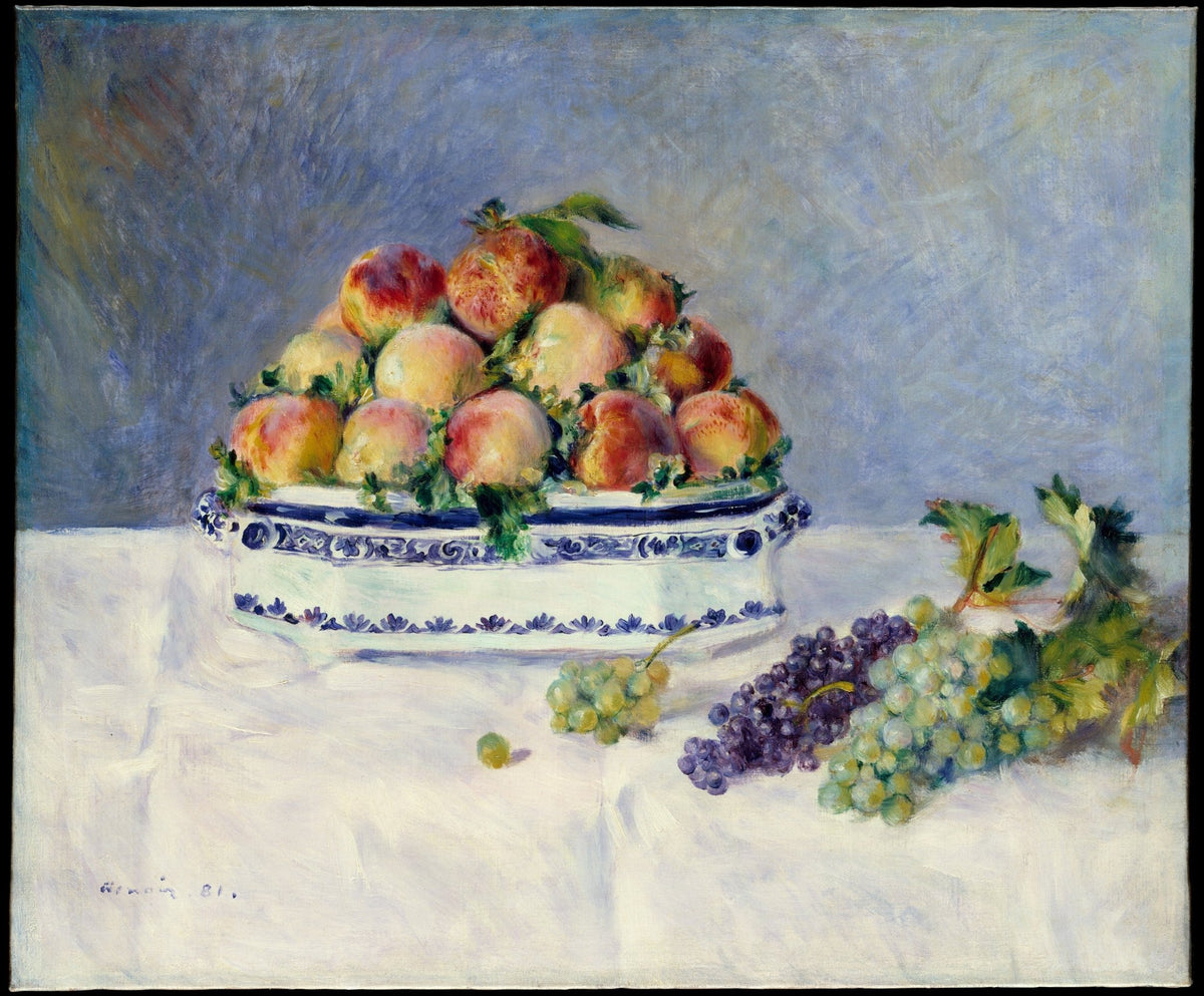 Peaches and Grapes on Porcelain Dish - Still Life Oil Painting - Oil Painting Haven