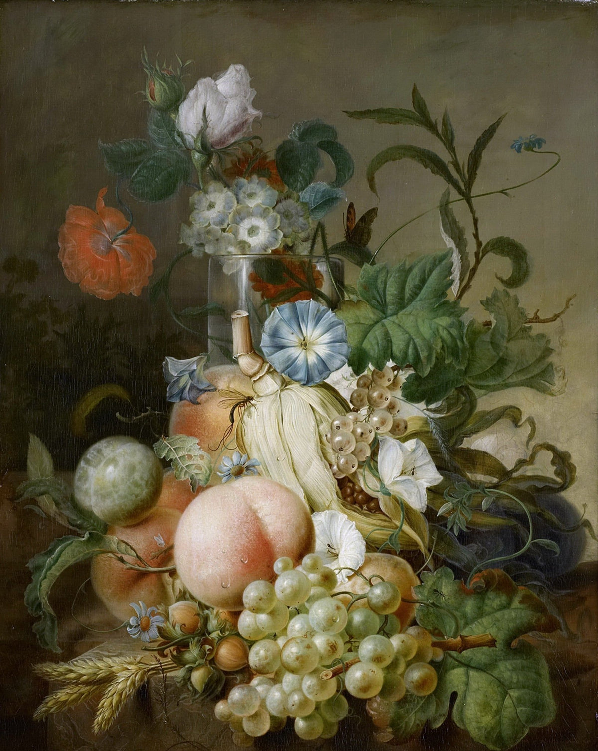 Peaches, Grapes and Wildflowers - Still Life Oil Painting - Oil Painting Haven