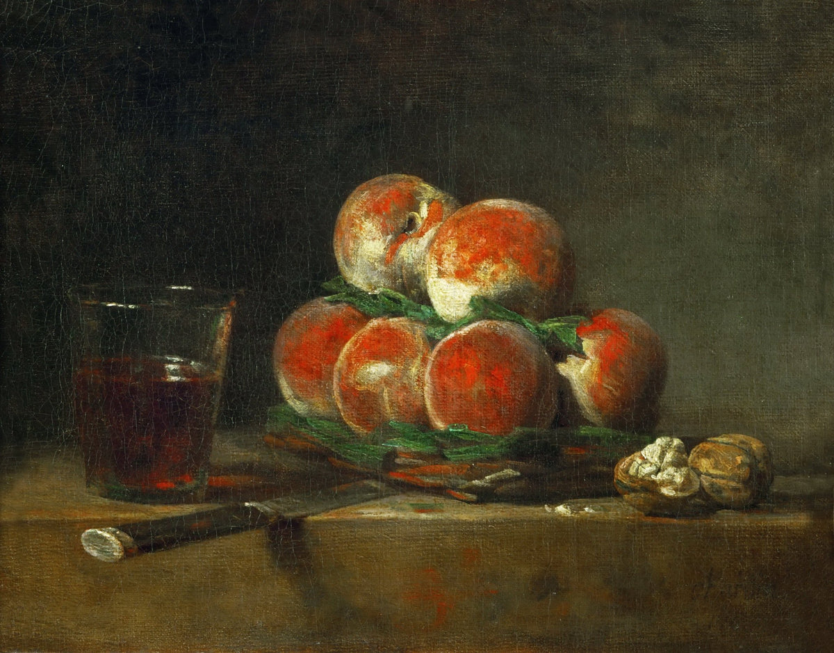 Peaches, Wine Glass and Walnuts - Still Life Oil Painting - Oil Painting Haven