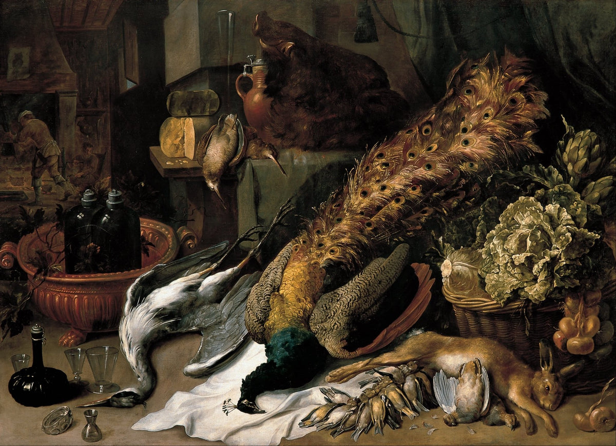 Peacock, Game and Harvest Table - Still Life Oil Painting - Oil Painting Haven
