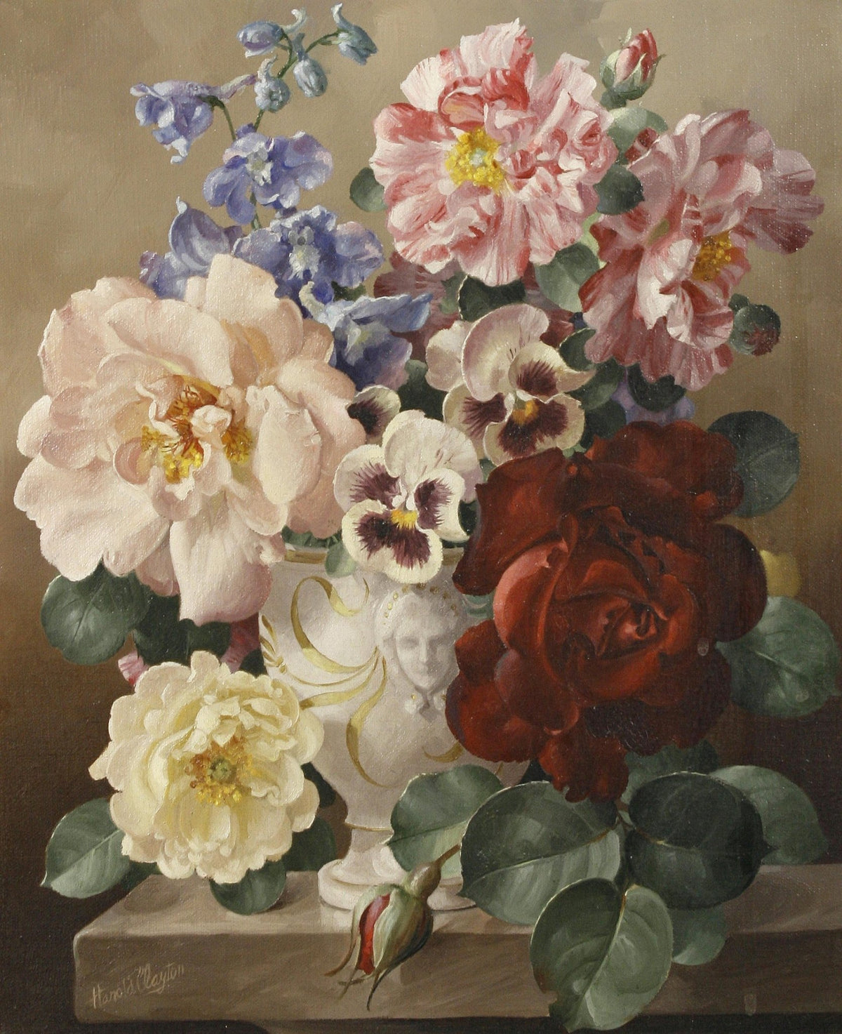 Peonies and Roses in Decorative Vase – Floral Oil Painting - Oil Painting Haven