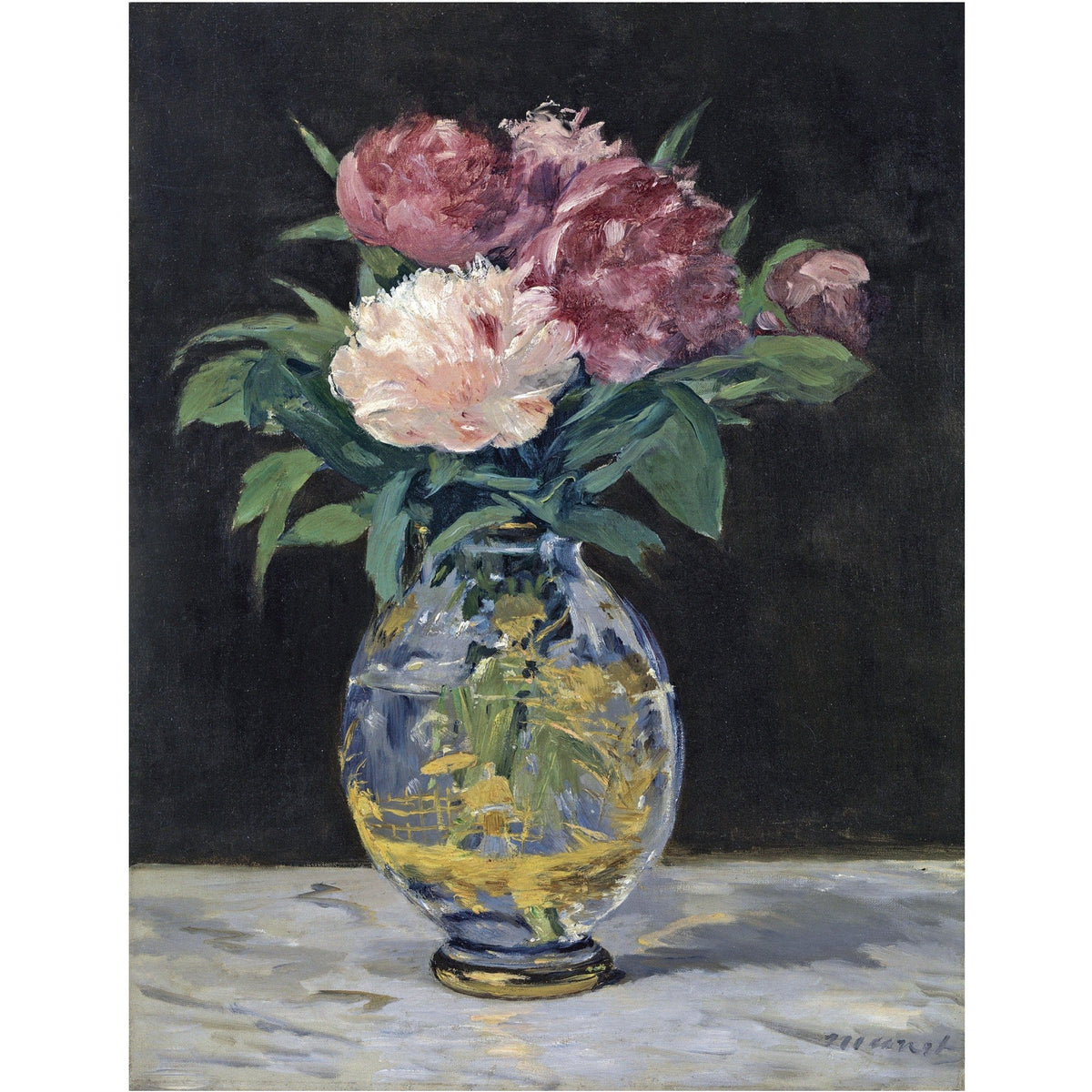Peonies in Glass Vase Still Life Hand Painted - Floral Oil Painting - Oil Painting Haven