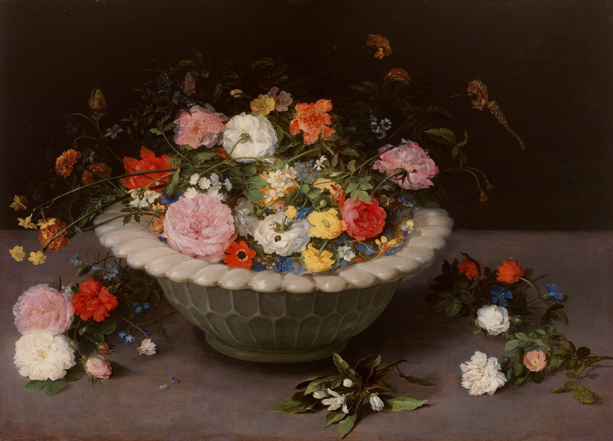 Peony and Wildflower Arrangement in Classic Bowl – Floral Oil Painting - Oil Painting Haven