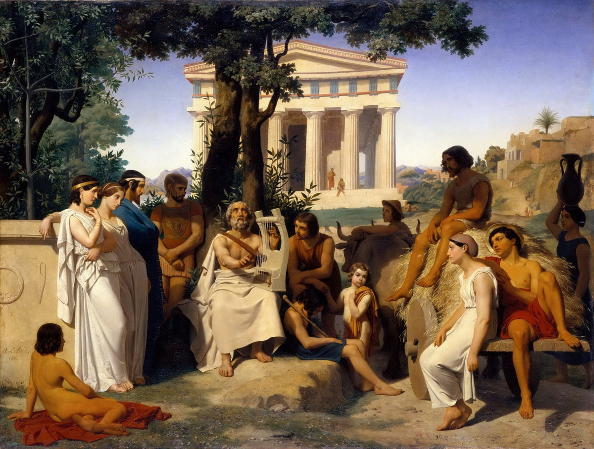 People Oil Painting - Ancient Greece Homer Teaching Scene - Oil Painting Haven