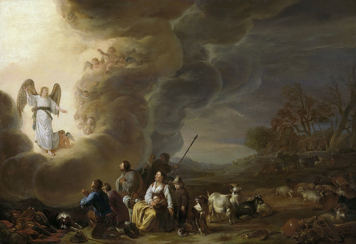 People Oil Painting - Angel Appears to Shepherds Scene - Oil Painting Haven