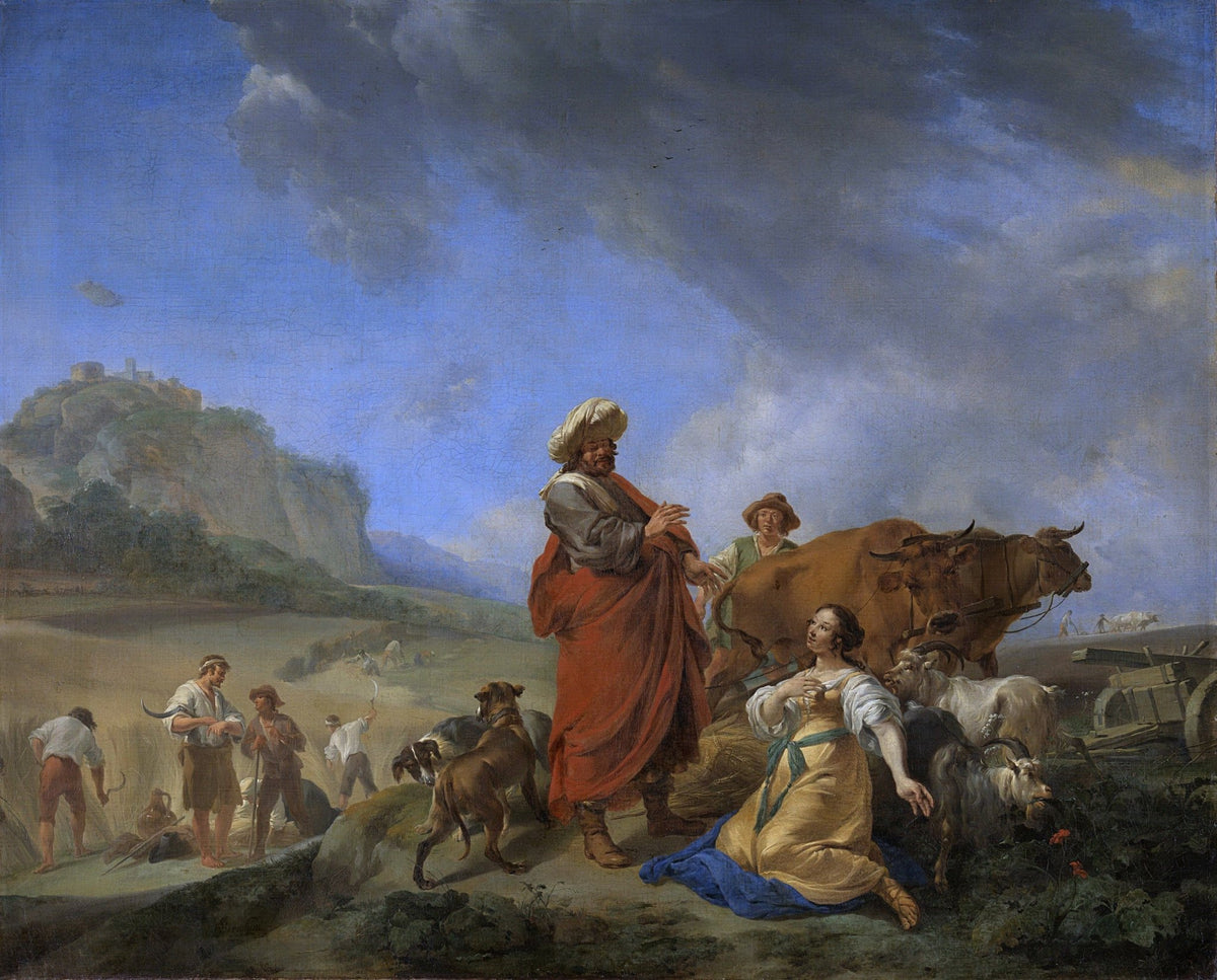 People Oil Painting - Biblical Harvest Scene with Ruth and Boaz - Oil Painting Haven