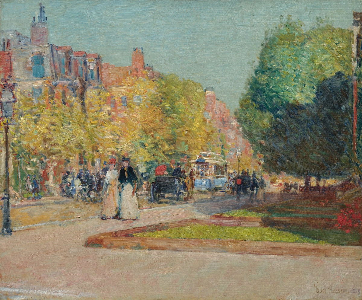 People Oil Painting - Boston Street Scene with Figures - Oil Painting Haven