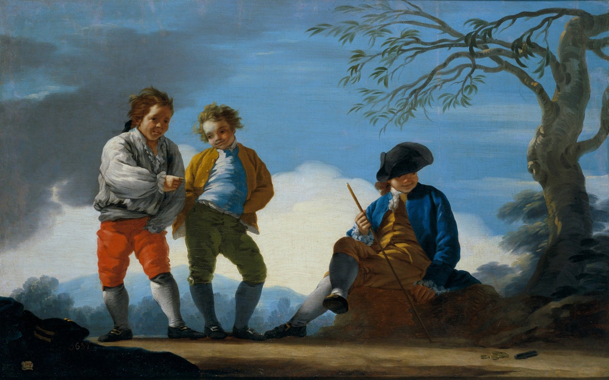 People Oil Painting - Boys Playing a Traditional Outdoor Game - Oil Painting Haven