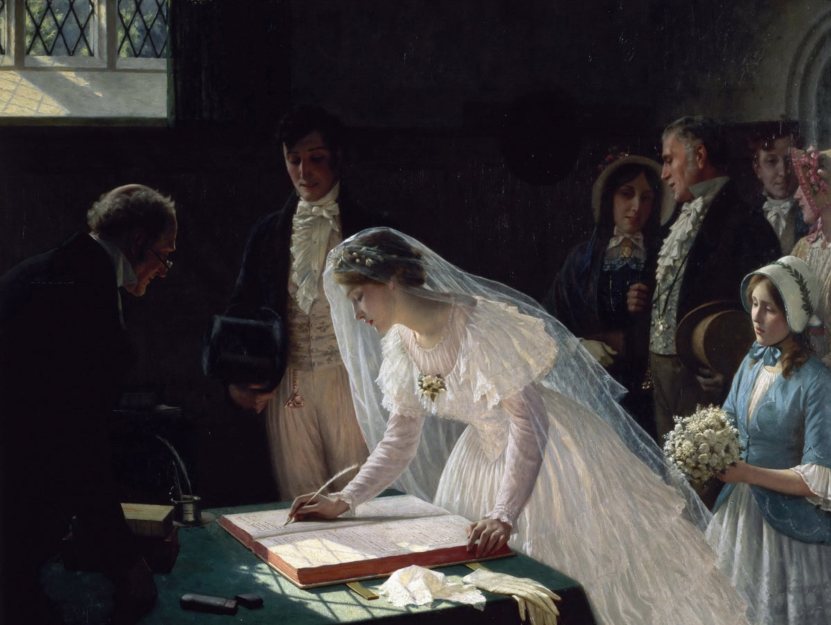 People Oil Painting - Bride Signing Marriage Register Scene - Oil Painting Haven