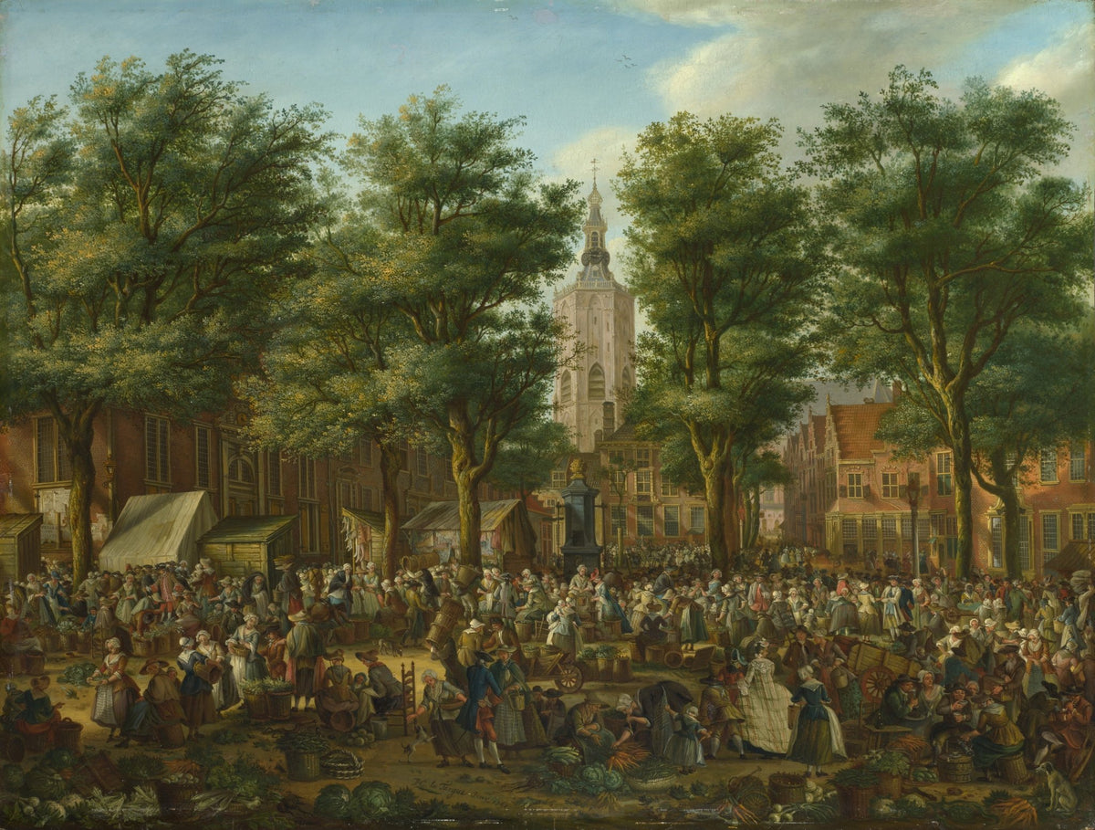 People Oil Painting - Busy Market Square with Crowd Scene - Oil Painting Haven
