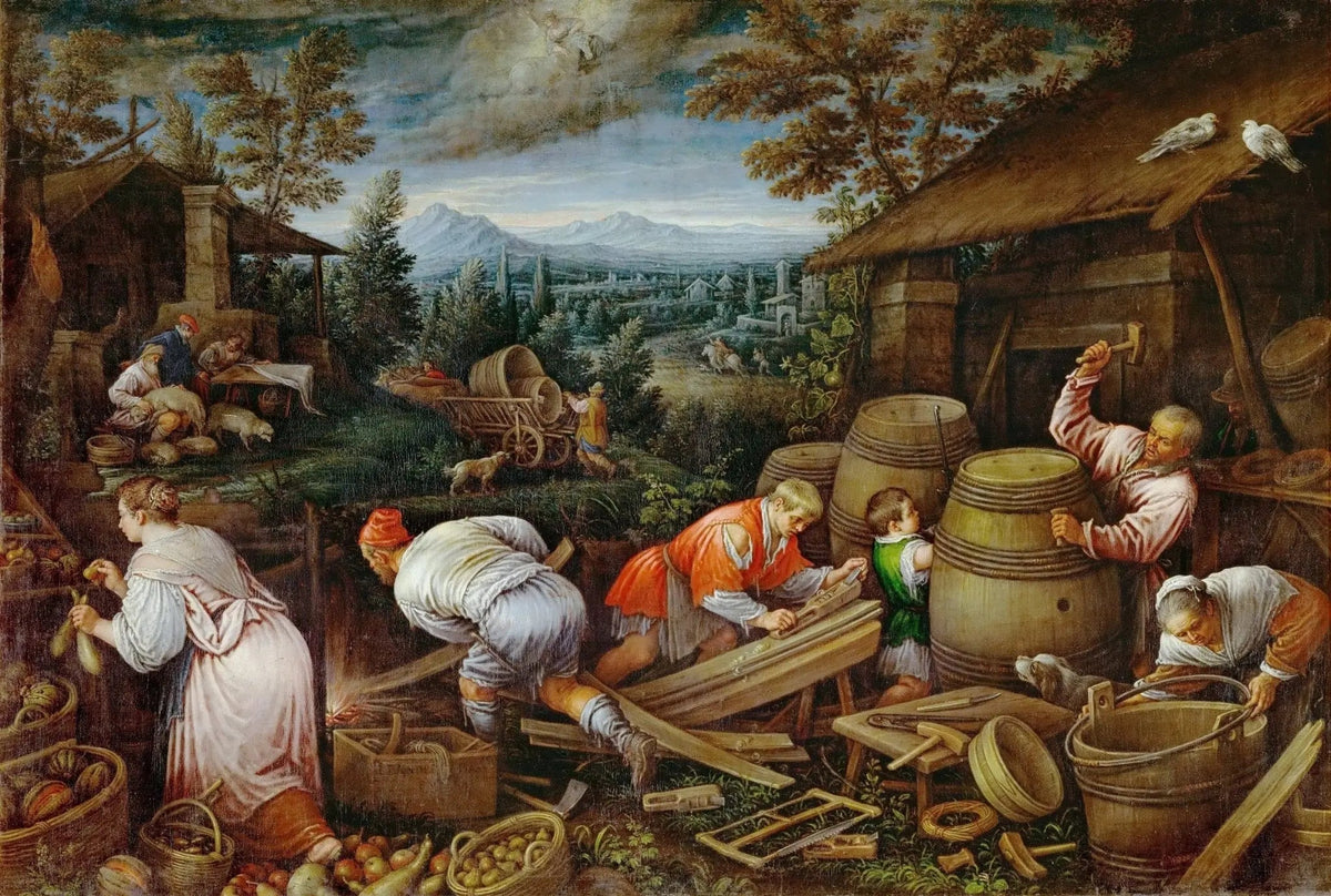 People Oil Painting - Busy Rural Workshop Scene - Oil Painting Haven