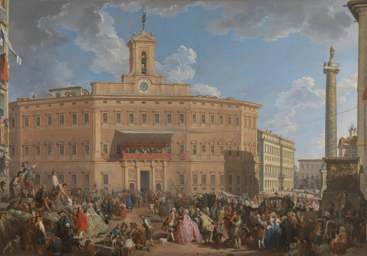 People Oil Painting - Busy Square with Historic Building - Oil Painting Haven