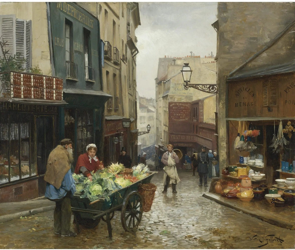 People Oil Painting - Busy Street Market Scene Wall Art - Oil Painting Haven