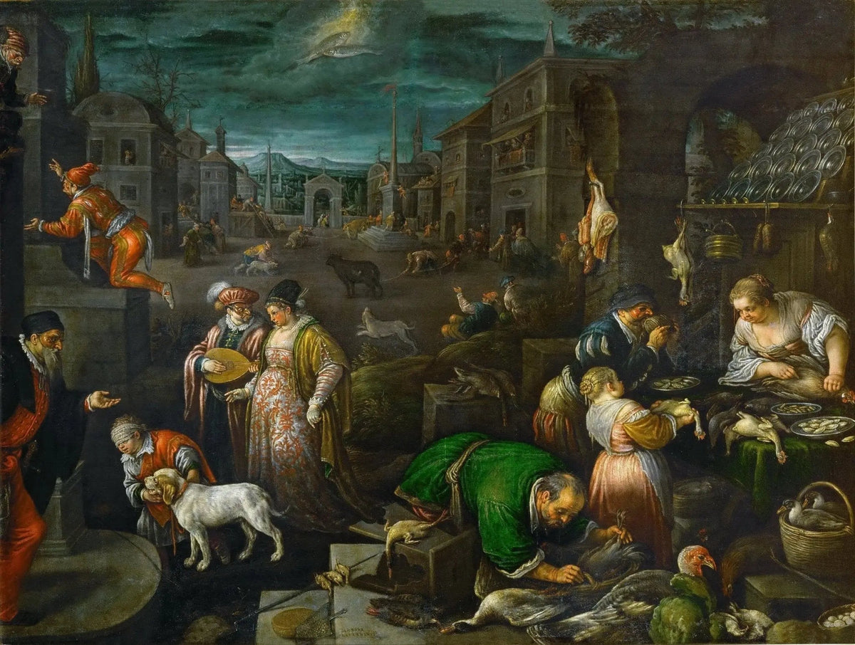 People Oil Painting - Busy Town Scene with Figures - Oil Painting Haven