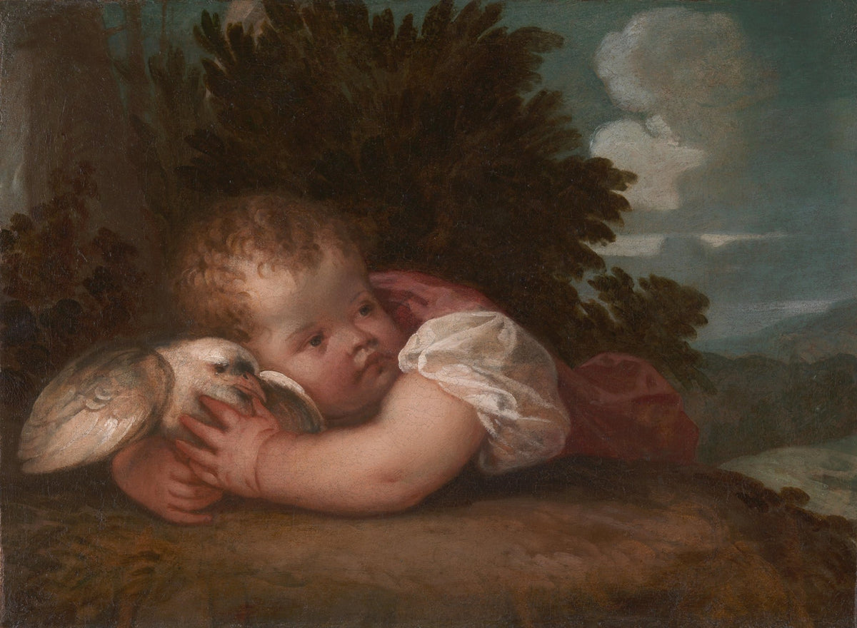 People Oil Painting - Child Holding Dove in Classic Portrait - Oil Painting Haven