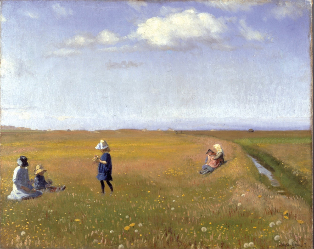 People Oil Painting - Children Picking Flowers in Meadow - Oil Painting Haven