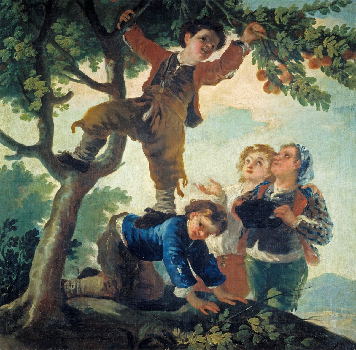 People Oil Painting - Children Picking Fruit in Tree Scene - Oil Painting Haven