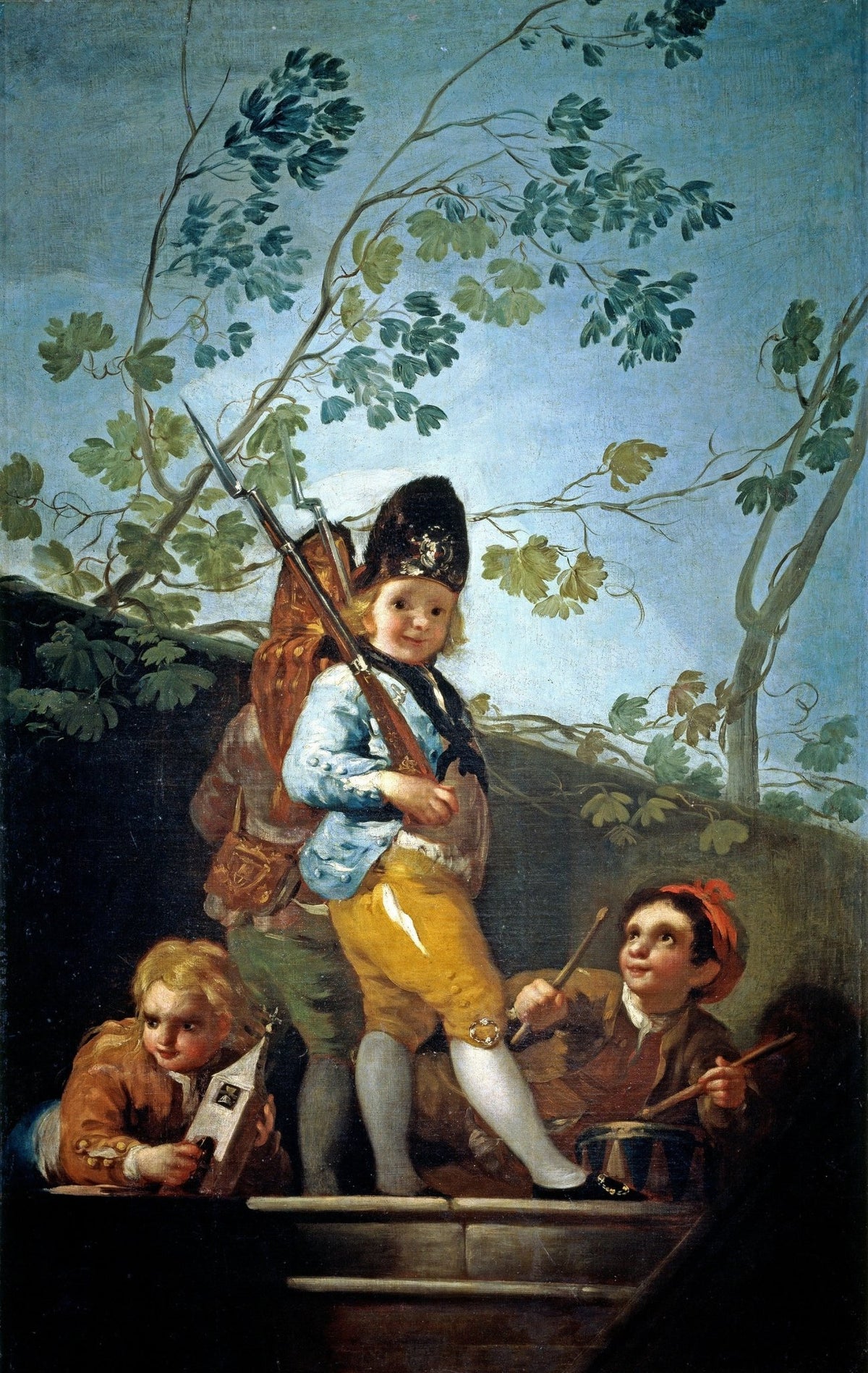 People Oil Painting - Children Playing Soldiers Scene - Oil Painting Haven