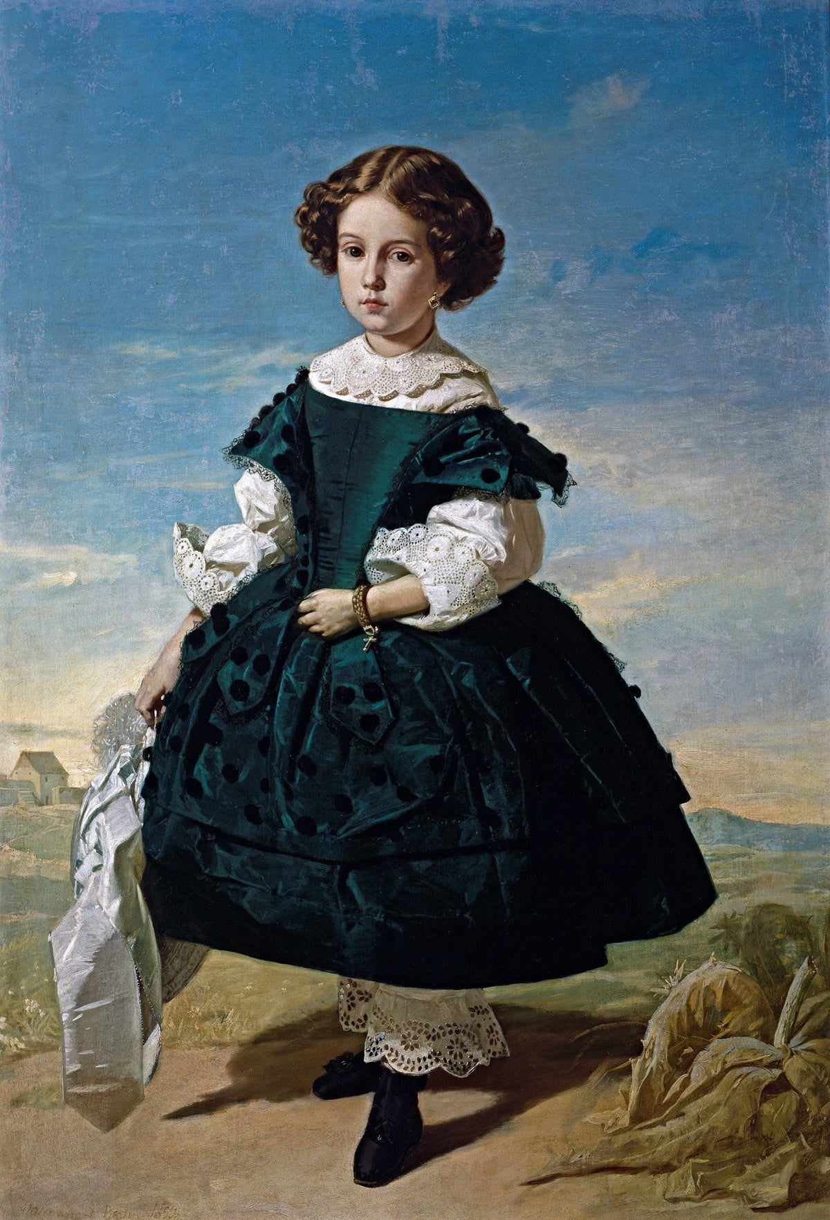 People Oil Painting - Elegant Girl Portrait in Classic Dress - Oil Painting Haven