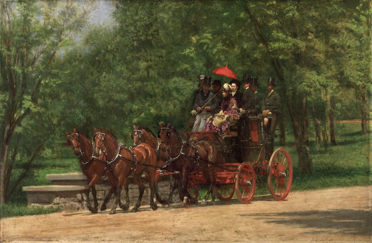 People Oil Painting - Elegant Horse Carriage Ride in Park - Oil Painting Haven