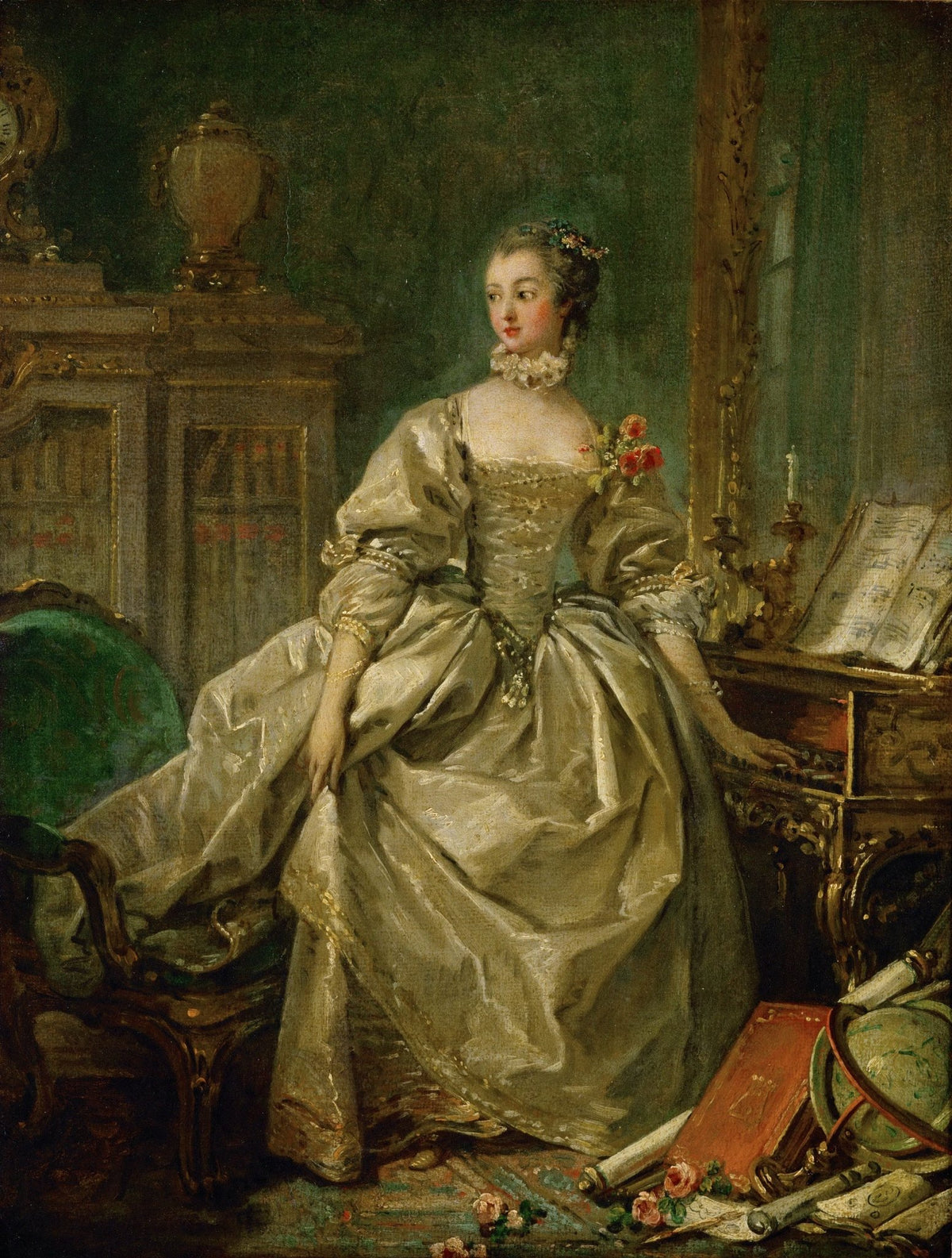 People Oil Painting - Elegant Lady in Interior with Books - Oil Painting Haven
