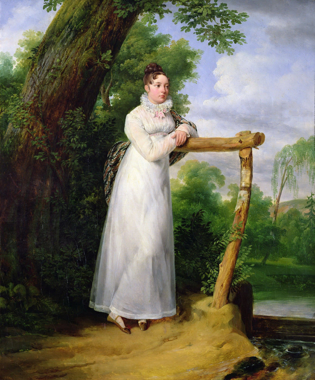 People Oil Painting - Elegant Lady Portrait in Garden Setting - Oil Painting Haven