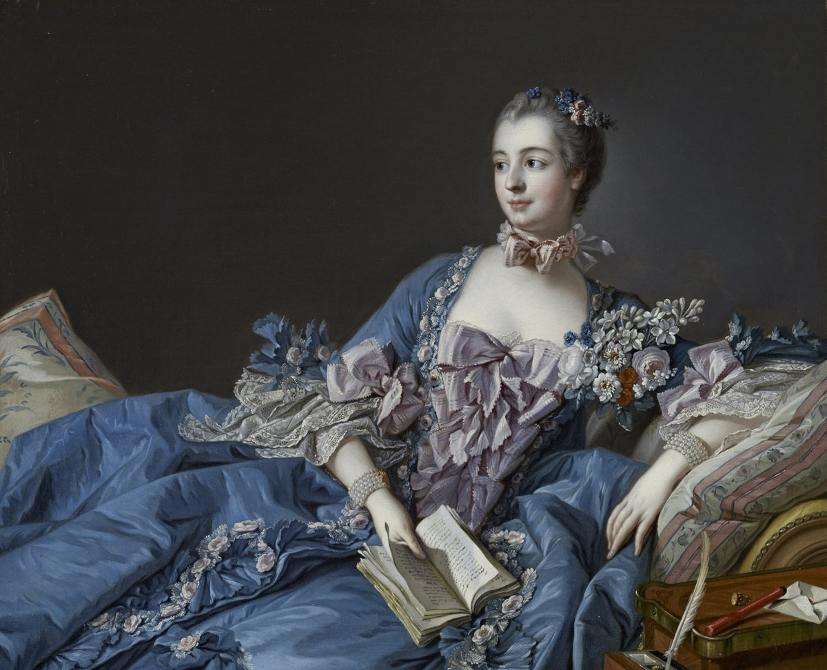 People Oil Painting - Elegant Lady Reading in Blue Dress - Oil Painting Haven