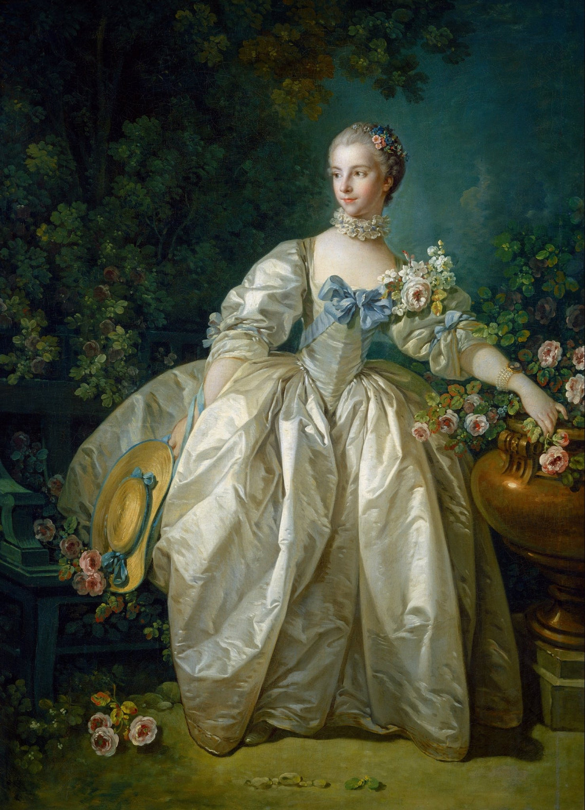 People Oil Painting - Elegant Lady with Flowers Garden Portrait - Oil Painting Haven