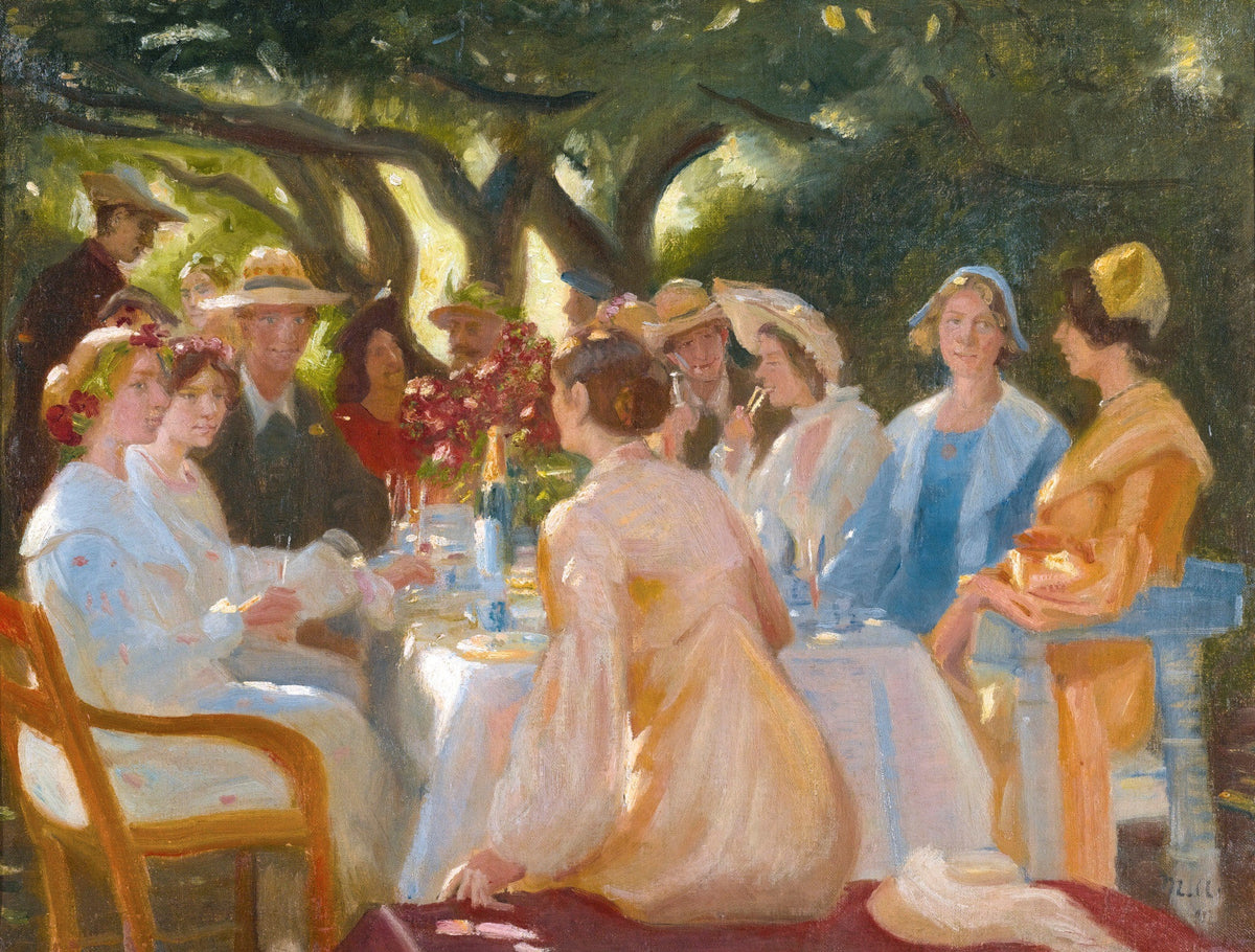 People Oil Painting - Elegant Outdoor Garden Lunch Scene - Oil Painting Haven