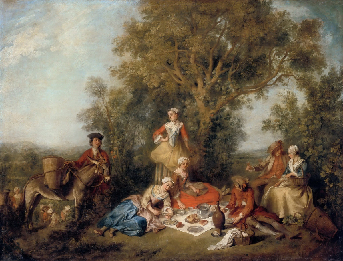 People Oil Painting - Elegant Picnic Scene in Autumn Garden - Oil Painting Haven