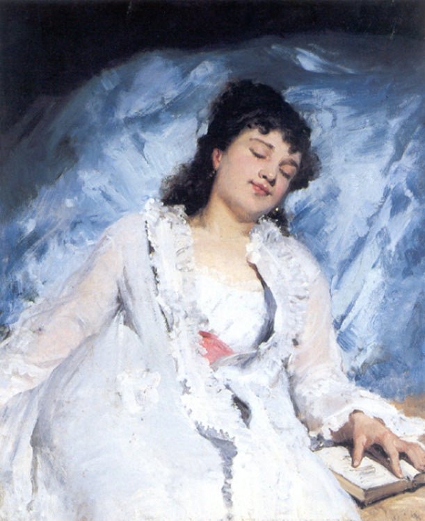 People Oil Painting - Elegant Woman Resting Portrait - Oil Painting Haven