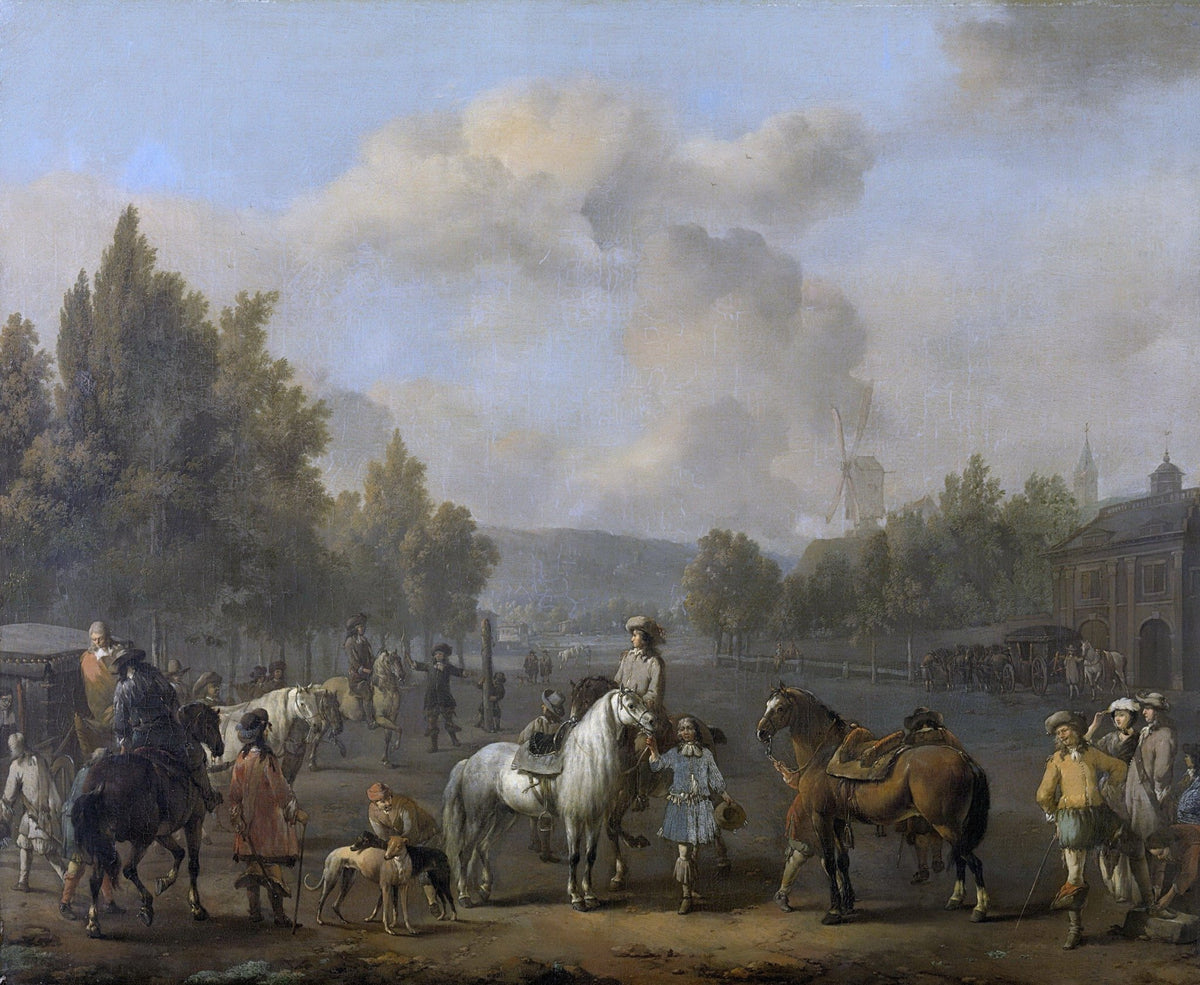 People Oil Painting - Equestrian Scene with Horses and Figures - Oil Painting Haven