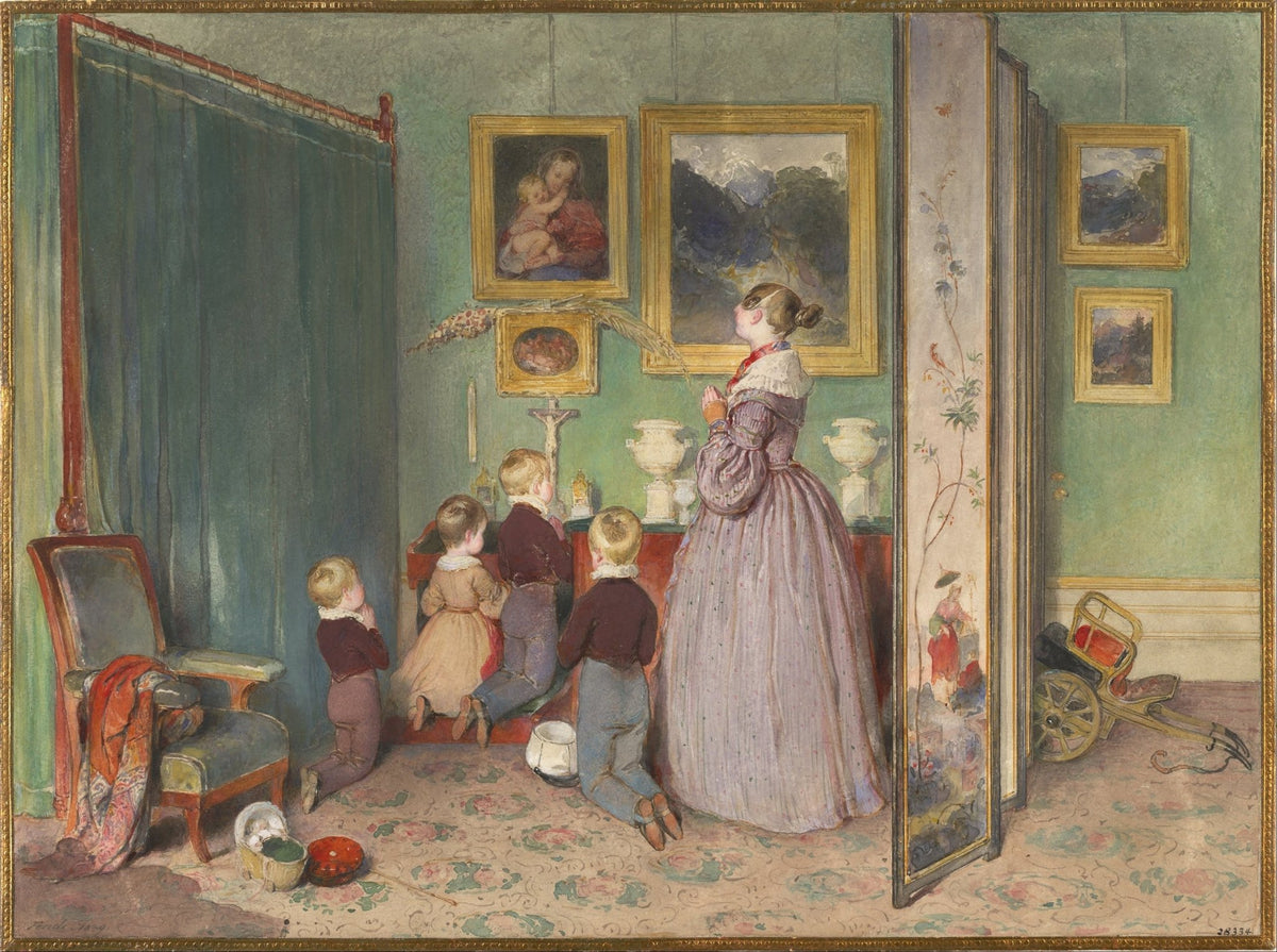 People Oil Painting - Family Prayer Scene Interior Artwork - Oil Painting Haven