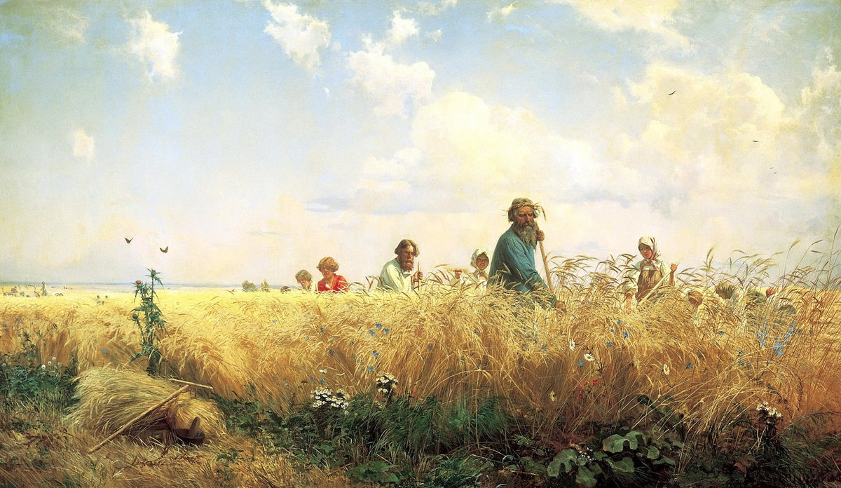 People Oil Painting - Farmers Harvesting Wheat Field Scene - Oil Painting Haven