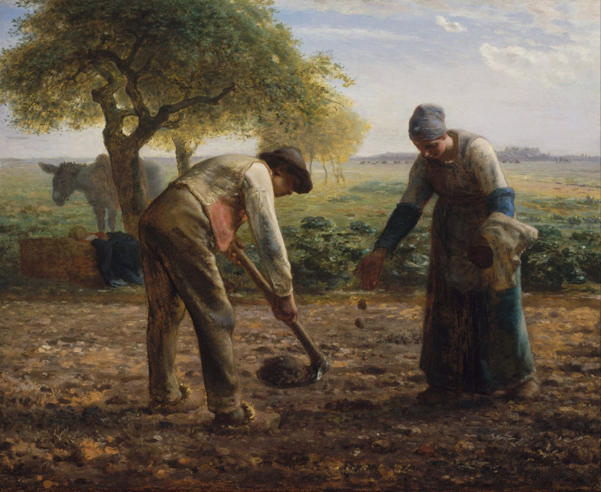 People Oil Painting - Farmers Planting Potatoes Field Scene - Oil Painting Haven