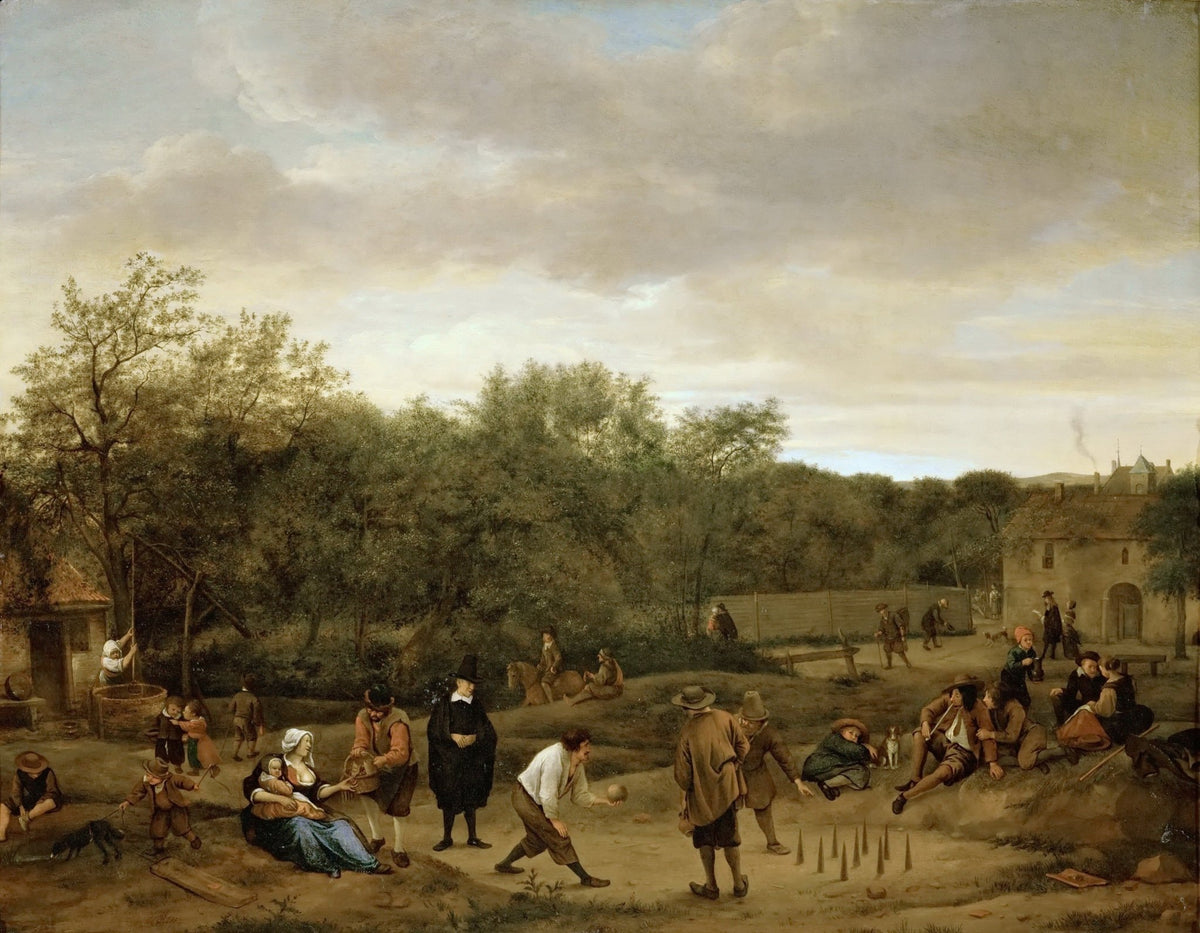 People Oil Painting - Farmers Playing Skittles Village Scene - Oil Painting Haven