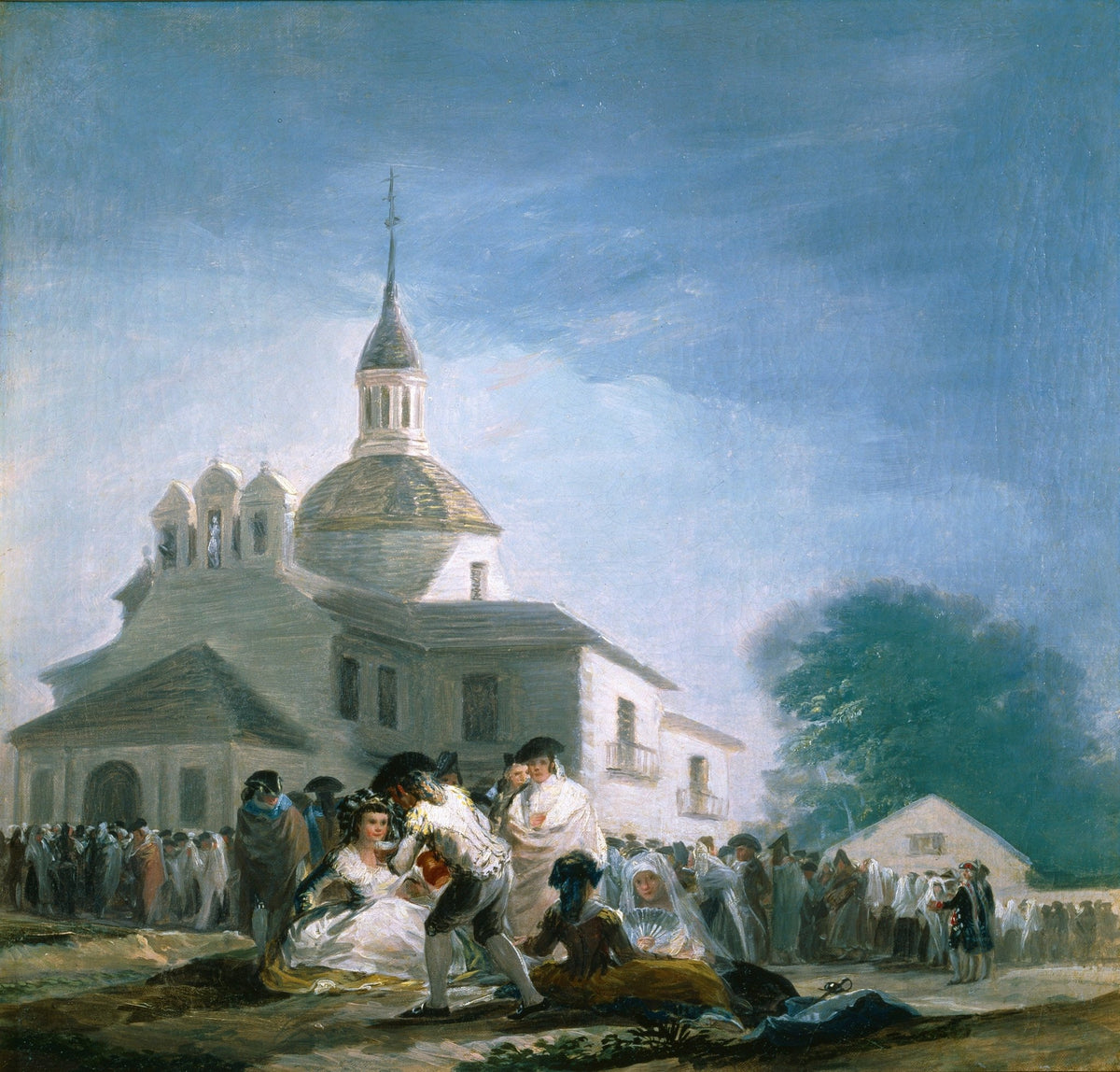 People Oil Painting - Festival Crowd by Church Scene - Oil Painting Haven