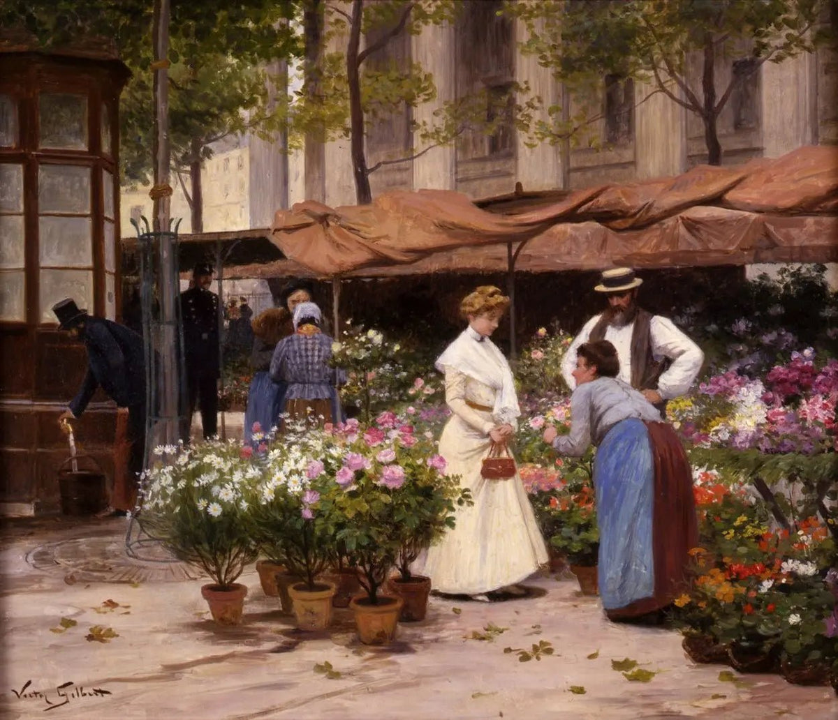 People Oil Painting - Figures at Flower Market - Oil Painting Haven