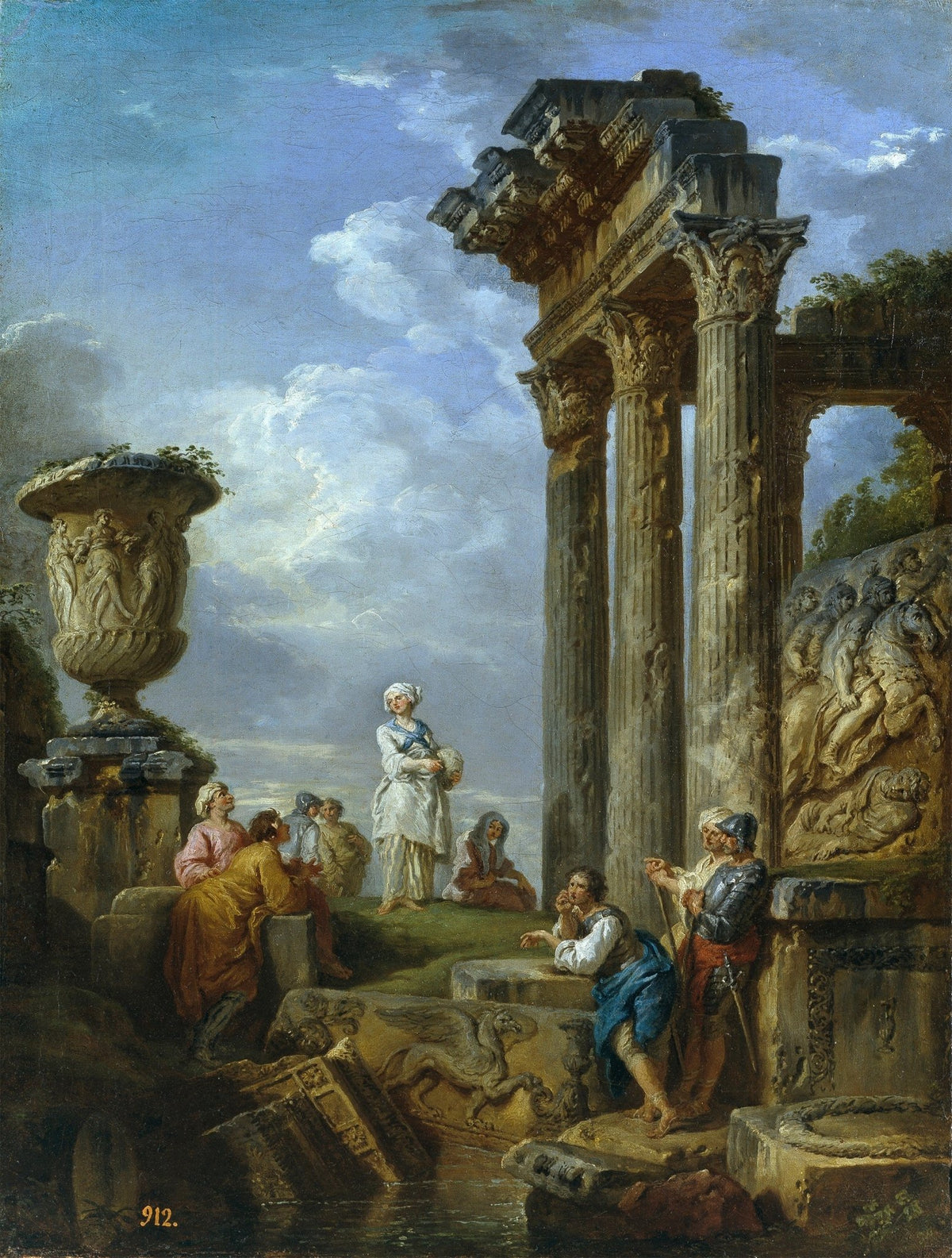 People Oil Painting - Figures by Classical Ruins with Columns - Oil Painting Haven