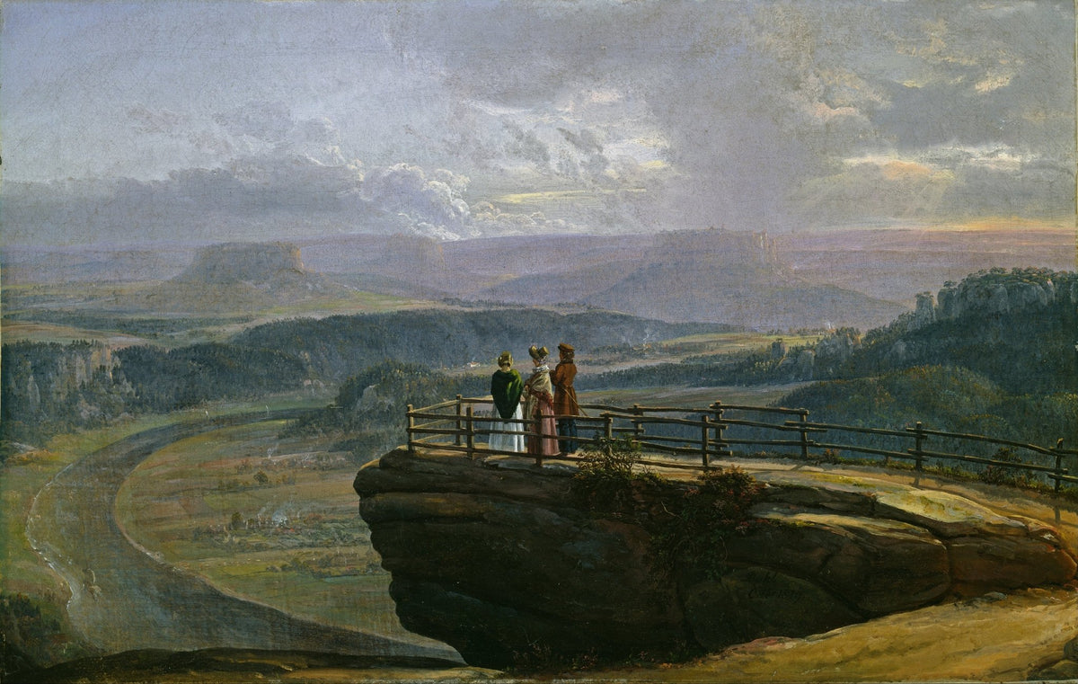 People Oil Painting - Figures on Cliff Overlooking Valley - Oil Painting Haven